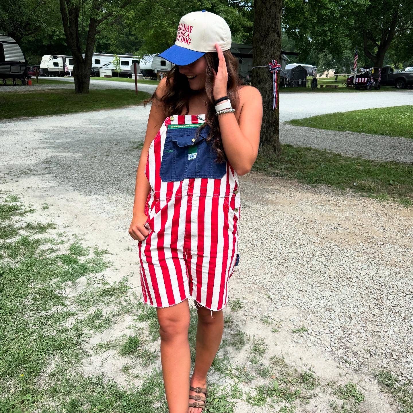 Bad Day to Be a Hot Dog | LC Elizabeth Original | Embroidered Hat: Natural/Royal Blue