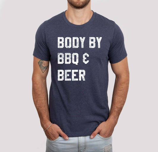 Body By BBQ and Beer Men's Shirt, Father's Day Tee, Funny: 2X-Large