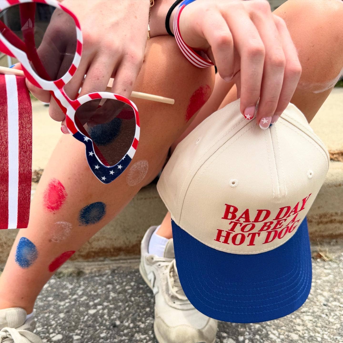 Bad Day to Be a Hot Dog | LC Elizabeth Original | Embroidered Hat: Natural/Royal Blue